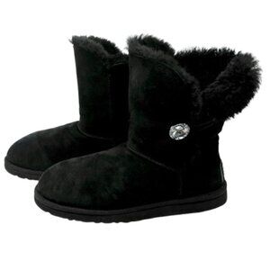 UGG~Bailey Button Bling Boot~BLACK SUEDE & SHEARLING SWAROVSKI CRYSTAL Size 9